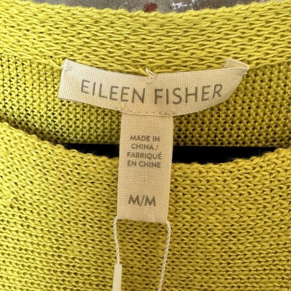 EILEEN FISHER Top Organic Linen V-Neck Asymmetric Short Sleeve Yellow Size M NWT - Picture 5 of 11